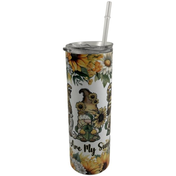 Skinny Tumbler 20oz You Are My Sunshine Gnomes Sunflowers Stainless-Steel - Picture 2 of 9